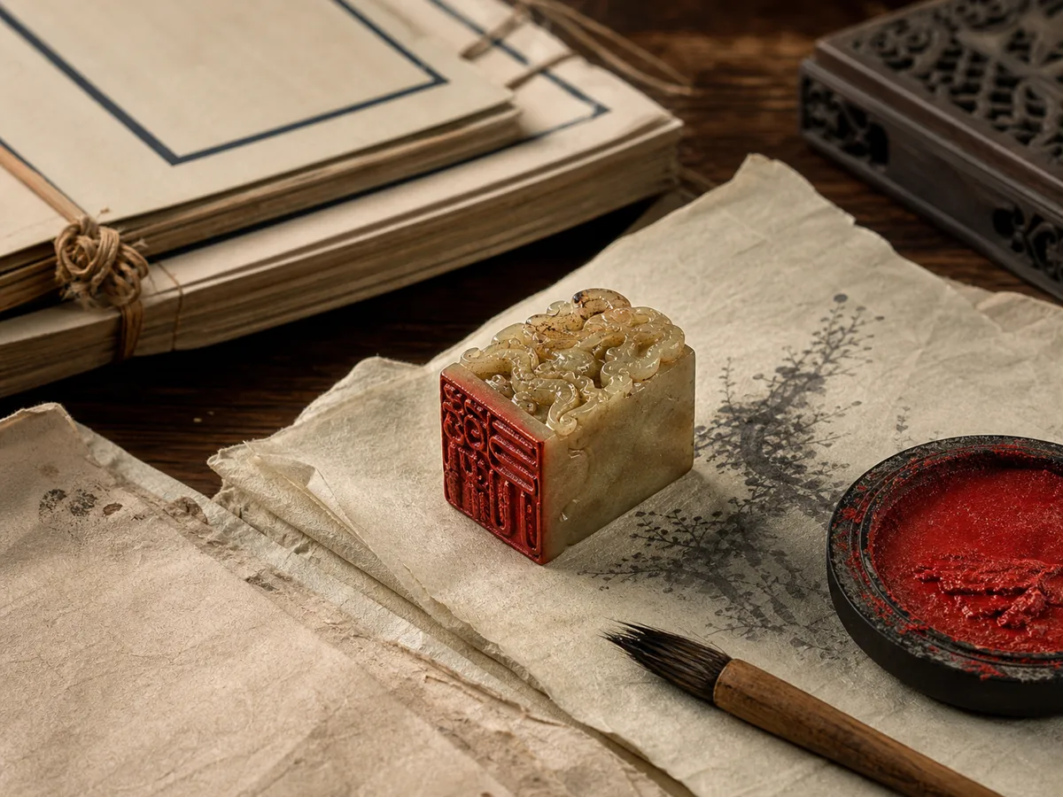 Chinese seal and rice paper for surname meaning research